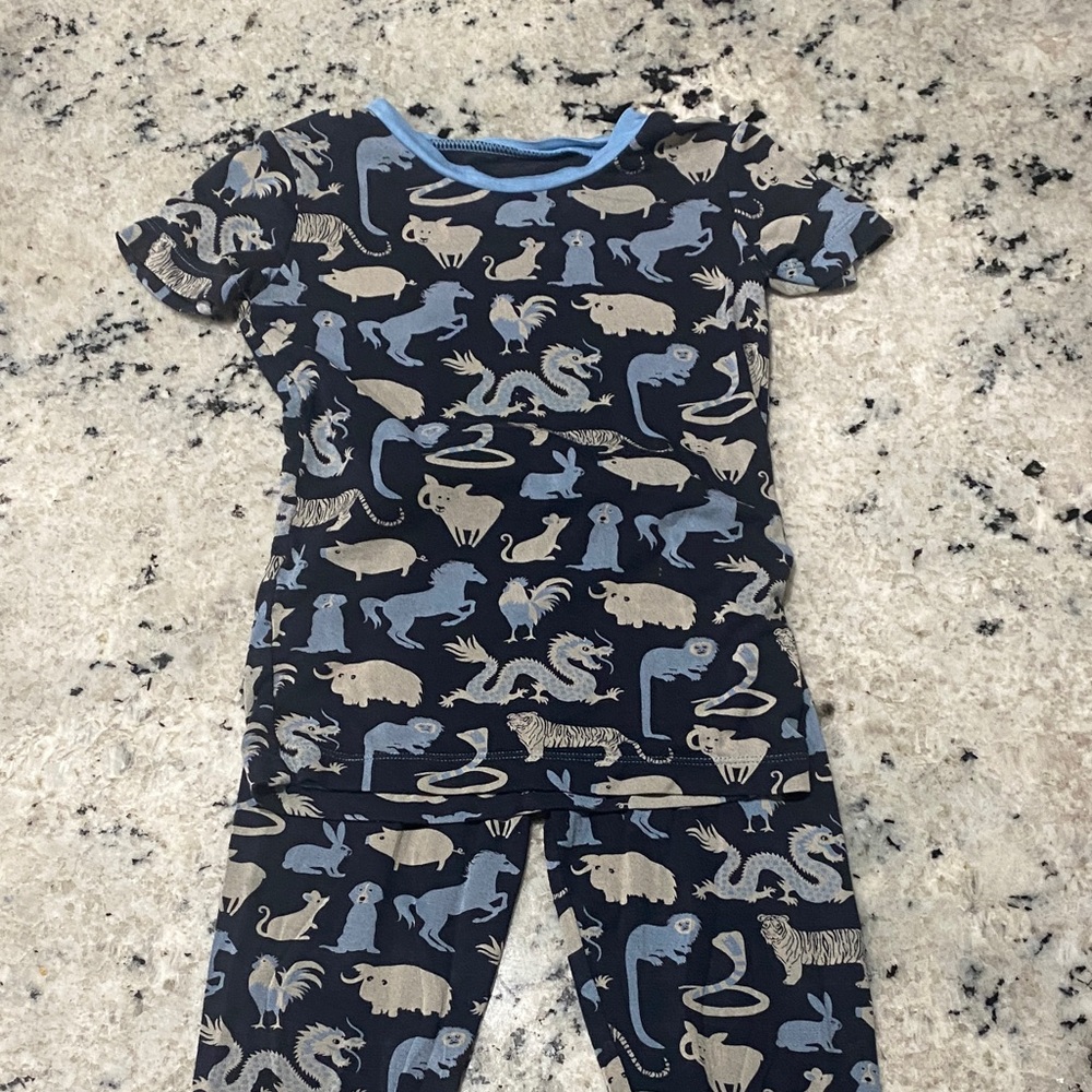 4t Kickee Pants Kids Pajama Set - Navy and Beige Dinosaur Print